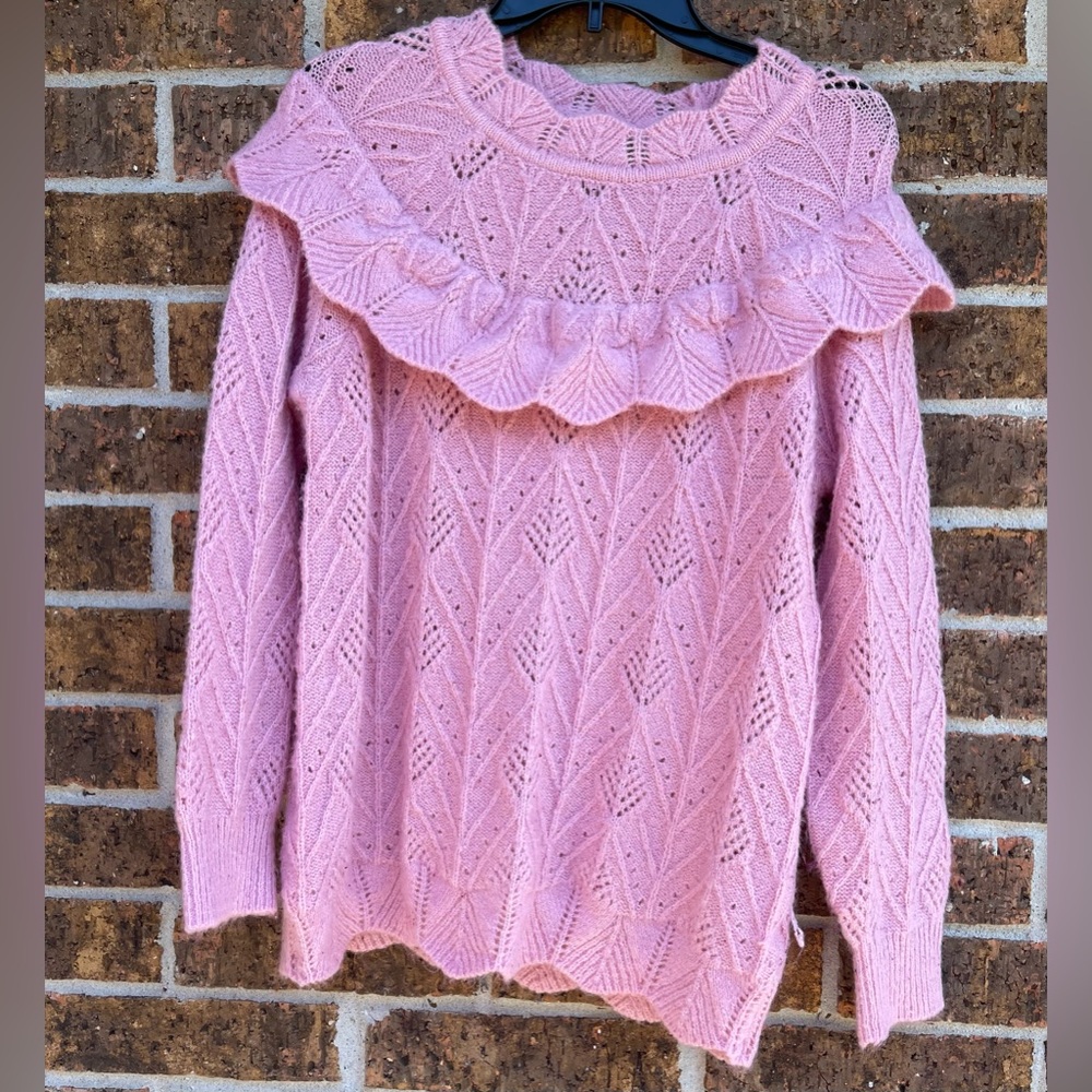 Cupcake Clothing Ltd Long Sleeve Pink Open Knit Sweater Sz L Cottage Core